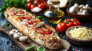Recette facile de tartines au four : tomate, champignon, jambon et fromage
