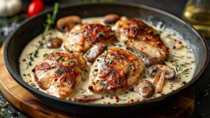 Recette facile de poulet à la crème et champignons