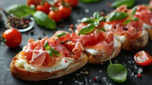 Recette facile de bruschetta à la mozzarella et jambon de pays