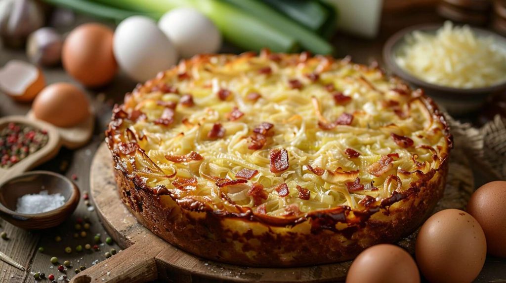 Recette de cake aux poireaux, lardons et emmental râpé : facile et savoureuse