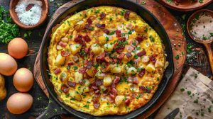 Recette d'omelette aux pommes de terre et lardons : facile et gourmande