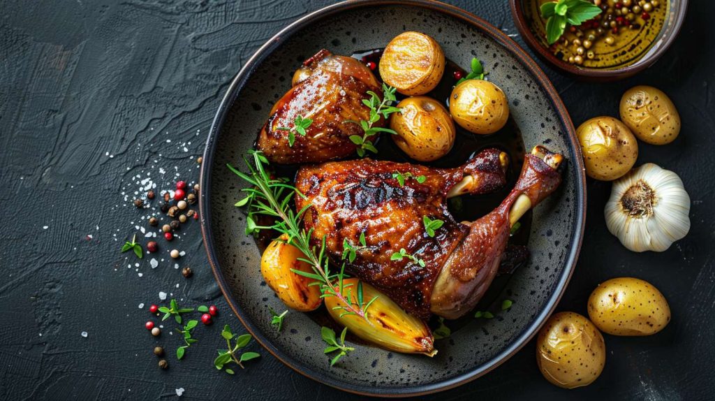 Recette de cuisses de canard aux pommes de terre confites - Cuisine gourmande