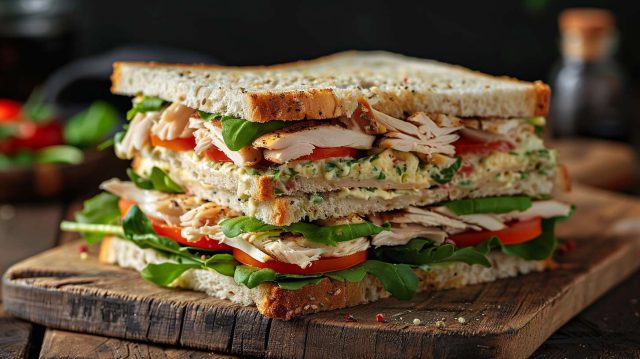 Recette facile de club sandwich au poulet et crudités