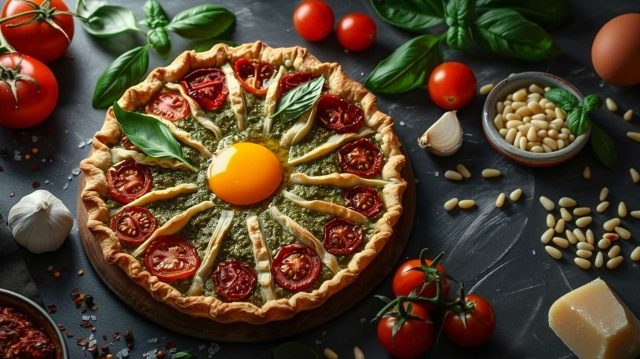 Recette tarte soleil au pesto de tomates et aux pignons : une gourmandise parfaite pour l'apéritif