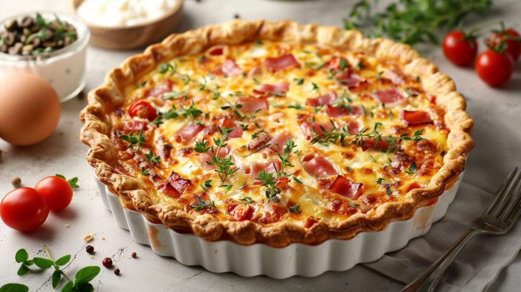 Recette facile de quiche à la tomate, jambon et chèvre