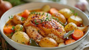 Recette de coquelet dans son jus avec pommes de terre et carottes