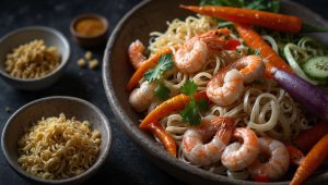 Sauté de nouilles aux crevettes : recette facile et rapide