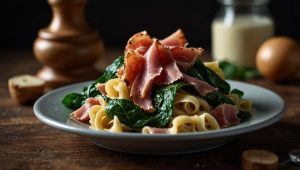 Recette de pâtes aux épinards frais, jambon et parmesan - Cuisine facile