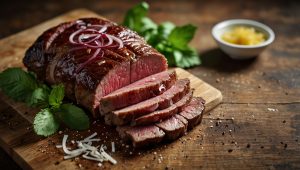 Recette de bœuf mariné à la citronnelle et gingembre avec salade d'herbes fraîches
