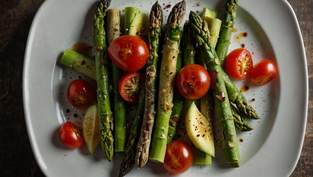 Recette facile de salade d'asperges, avocat et tomates - Fraîcheur garantie !