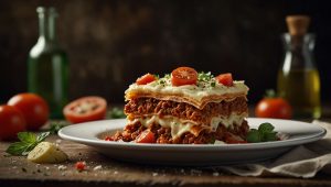 Recette traditionnelle de lasagnes à la bolognaise avec salade verte