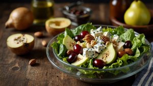 Salade verte aux poires et roquefort : recette facile et savoureuse