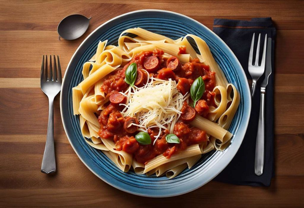 Recette de pâtes à la sauce tomate, chorizo et gruyère - Savourez l'originalité !