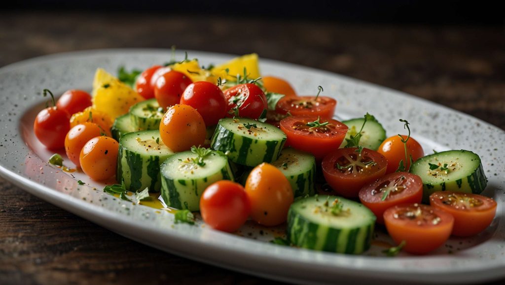 Recette de salade de concombre, tomates et carottes au gingembre - Fraîcheur & Saveurs