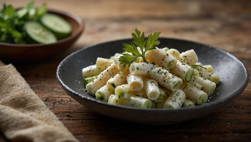 Recette de salade de perles, surimi et concombre : fraîcheur et saveurs