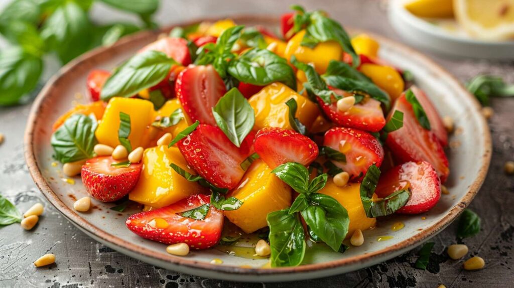 Recette de salade de mangue, fraises et basilic : fraîcheur et saveurs estivales