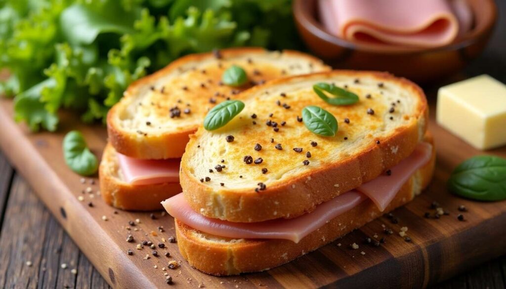 Recette facile de croque-monsieur au jambon et salade verte à la vinaigrette balsamique