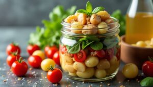 Recette de salade jar au poulet, pommes de terre et tomates cerises : fraîcheur et saveurs garanties !