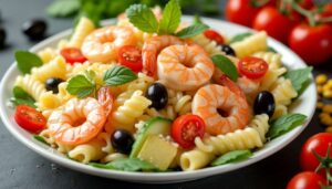 Recette facile : salade de pâtes aux crevettes, surimi et légumes