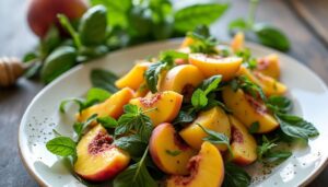 Salade de pêches aux herbes par Cyril Lignac : recette fraîche et estivale