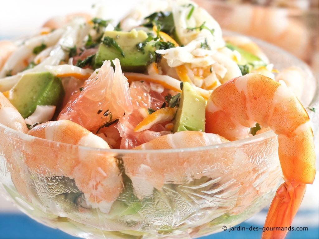 Recette de salade d'avocats et pamplemousses aux crevettes