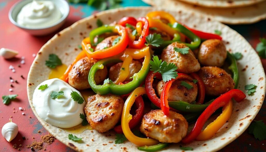 Recette de fajitas au poulet, 3 poivrons et crème fraîche - Cuisine mexicaine facile