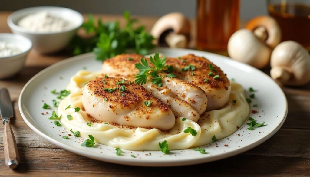 Poulet à la crème et champignons : recette onctueuse - 36462