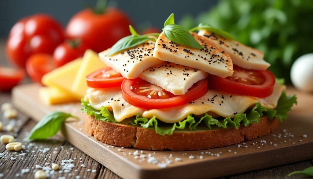Recette de sandwich au blanc de poulet, tomate, gruyère, ketchup et mayonnaise