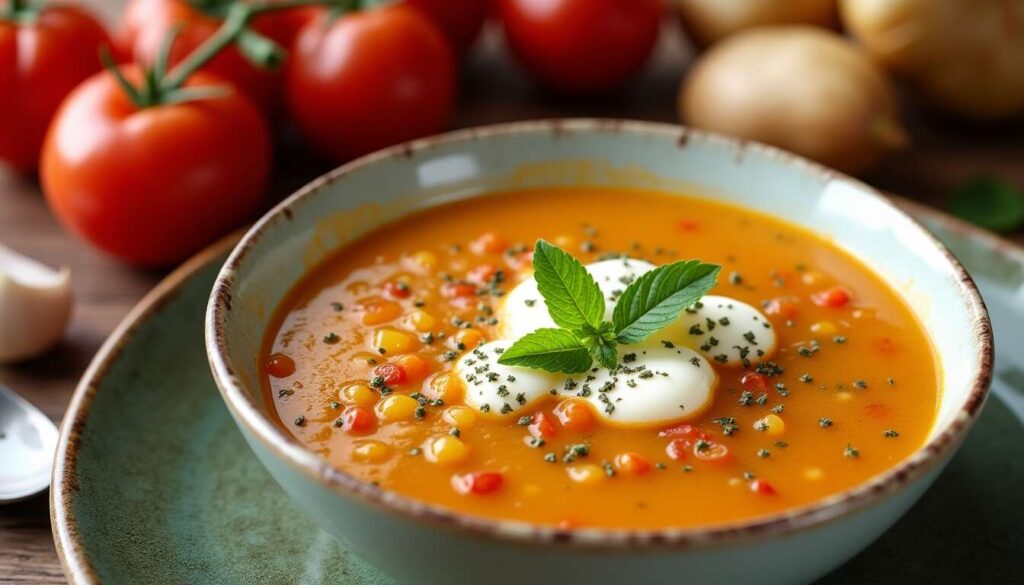 Soupe de pomme de terre, tomates et oignons : recette facile et savoureuse