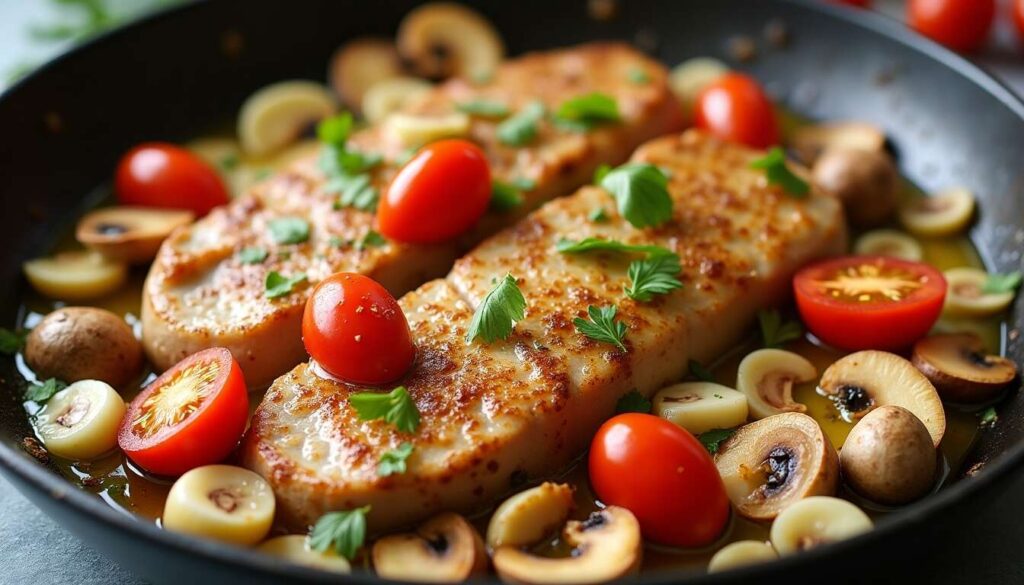 Sauté de porc aux champignons, tomates et curry : recette facile et savoureuse