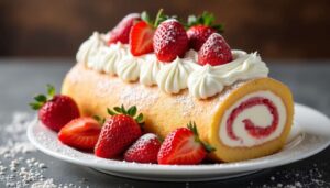 Recette de gâteau roulé aux fraises et crème fouettée facile