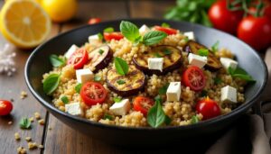 Recette facile : salade de quinoa aux aubergines et à la feta