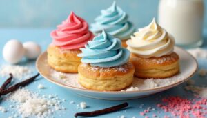 Petits choux crème tricolore : bleu, blanc, rouge