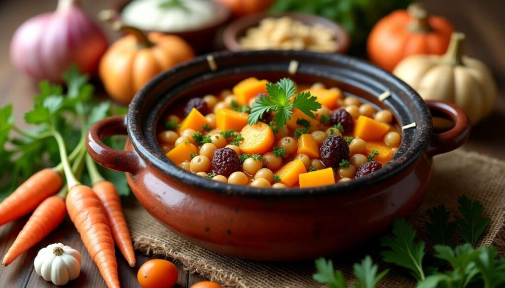 Tajine de légumes d'automne : recette aux fruits secs