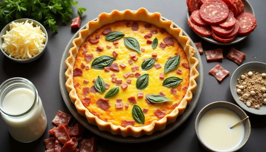 Recette facile de quiche aux lardons, chorizo et gruyère