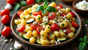 Recette de gnocchis à la tomate et courgette avec sauce à la feta