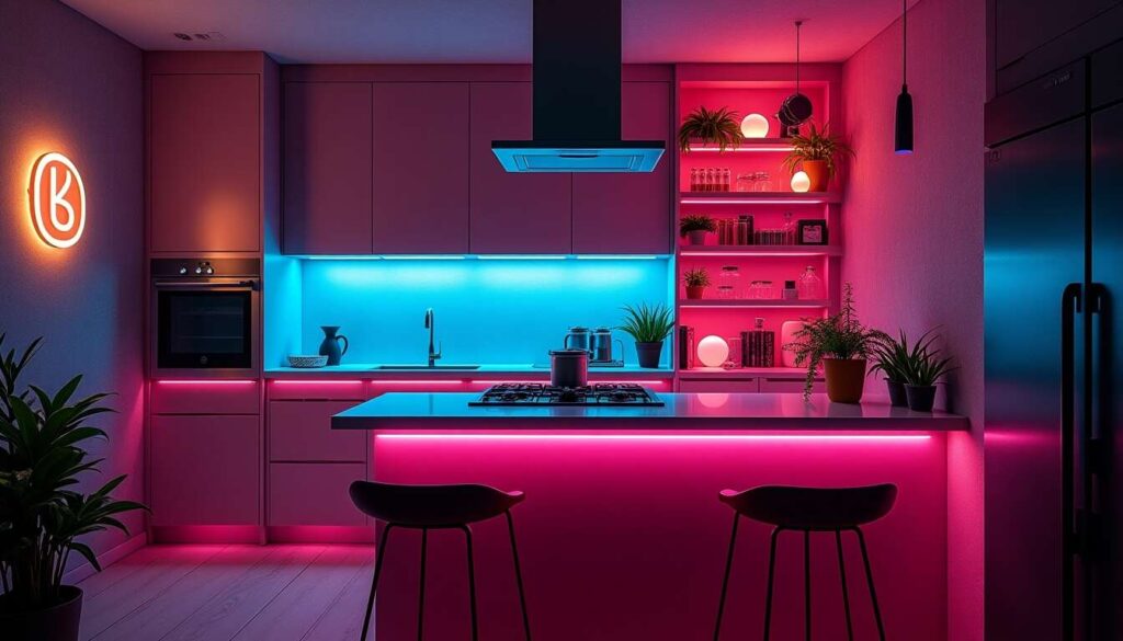 Éclairage néon personnalisé, le secret d'une cuisine moderne