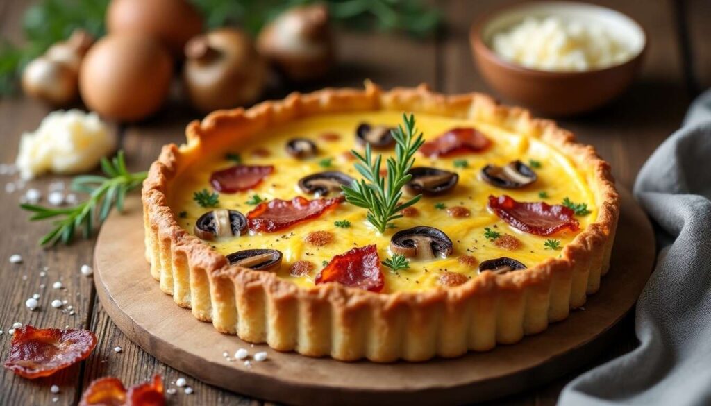 Quiche aux champignons, fromage et lardons : recette d'automne facile
