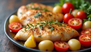 Filet de poulet light aux pommes de terre, tomates et poivrons