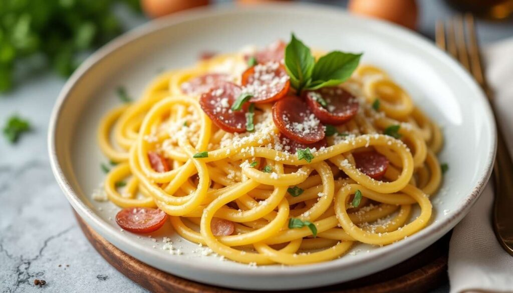 Recette de sauce carbonara aux lardons, crème fraîche et fromage
