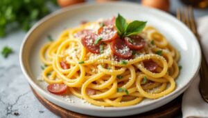 Recette de sauce carbonara aux lardons, crème fraîche et fromage