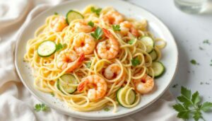 Recette facile : pâtes aux crevettes et courgettes