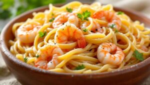 Recette de pâtes aux crevettes et sauce au vin blanc - Cuisine facile et rapide