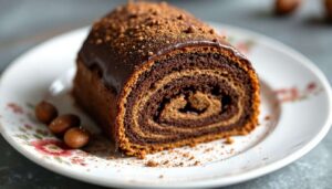 Bûche de Noël roulée vegan chocolat-châtaigne