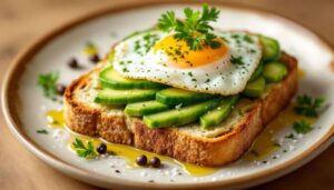 Recette d'Avocado Toast au Concombre et Œuf au Plat de Cyril Lignac