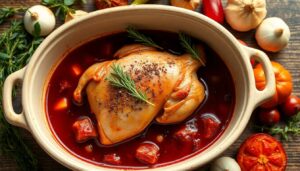 Cocotte de chapon au vin rouge : recette savoureuse et facile