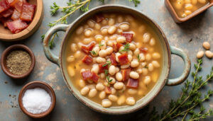 Soupe réconfortante de haricots blancs au lard