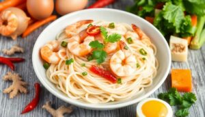Nouilles de riz aux légumes et crevettes : recette savoureuse