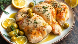 Poulet au citron et olives : recette savoureuse au four