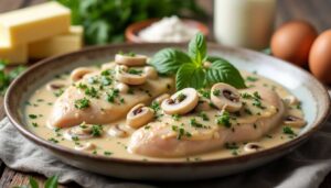 Poulet sauce blanche aux champignons : recette savoureuse